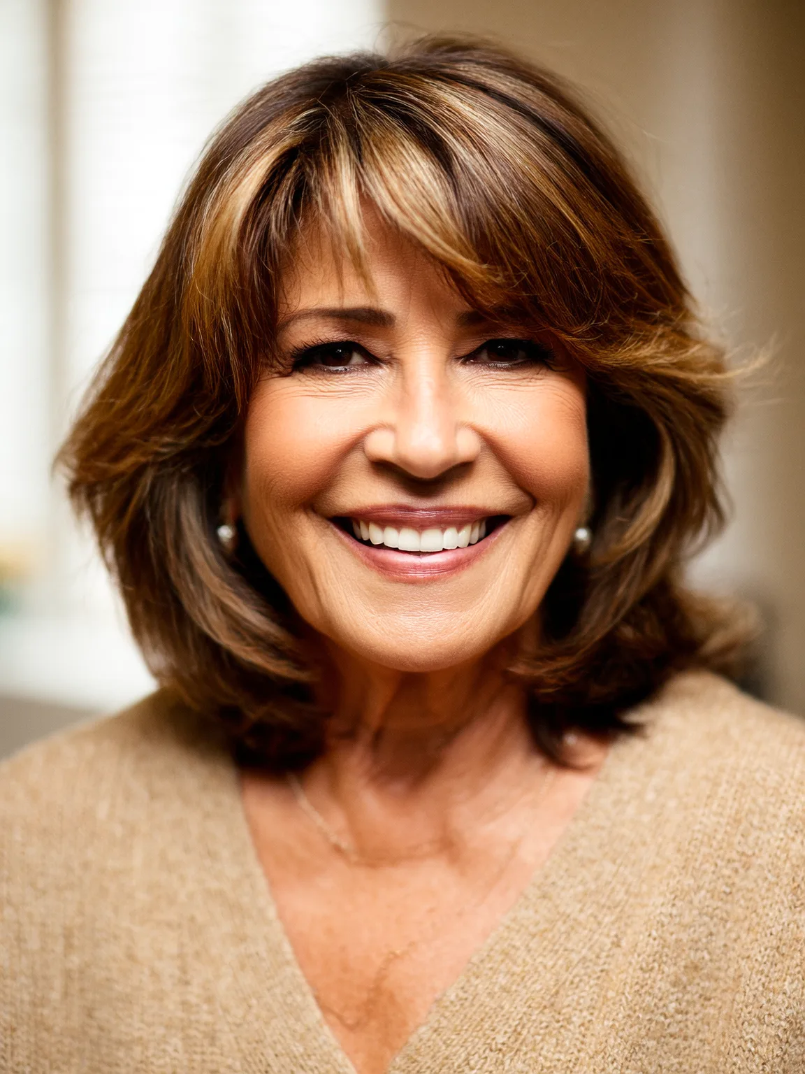 Voluminous Layered Bob with Warm Caramel Highlights